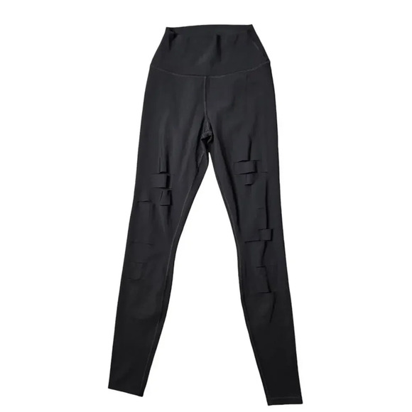 Alo High Waisted Ripped Warrior Black Legging - Picture 2 of 7